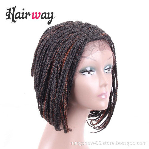 cheap african full short box braided wig lace front synthetic wig hair